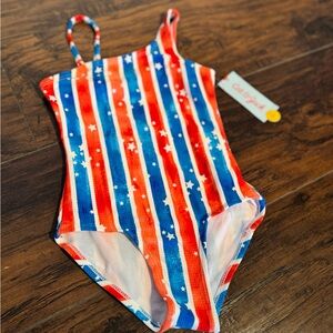 Cat & Jack Red and Blue Striped Kids Swim One Piece